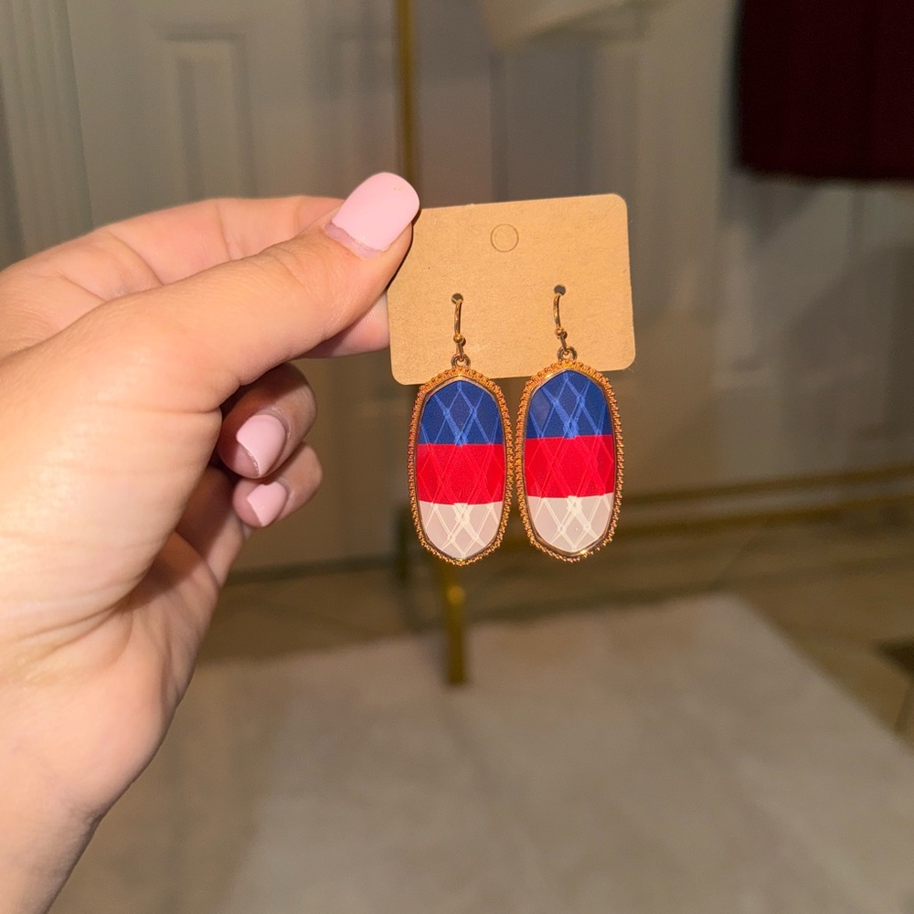 Red, White, Blue Oval Drop Earrings